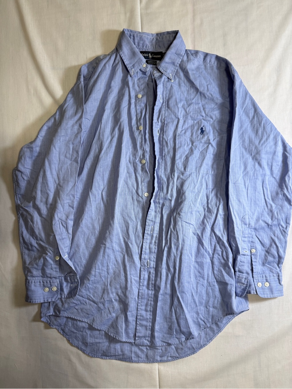 Vintage Ralph Lauren Yarmouth Herringbone Shirt Blue Hong Kong 15 1/2 32/33